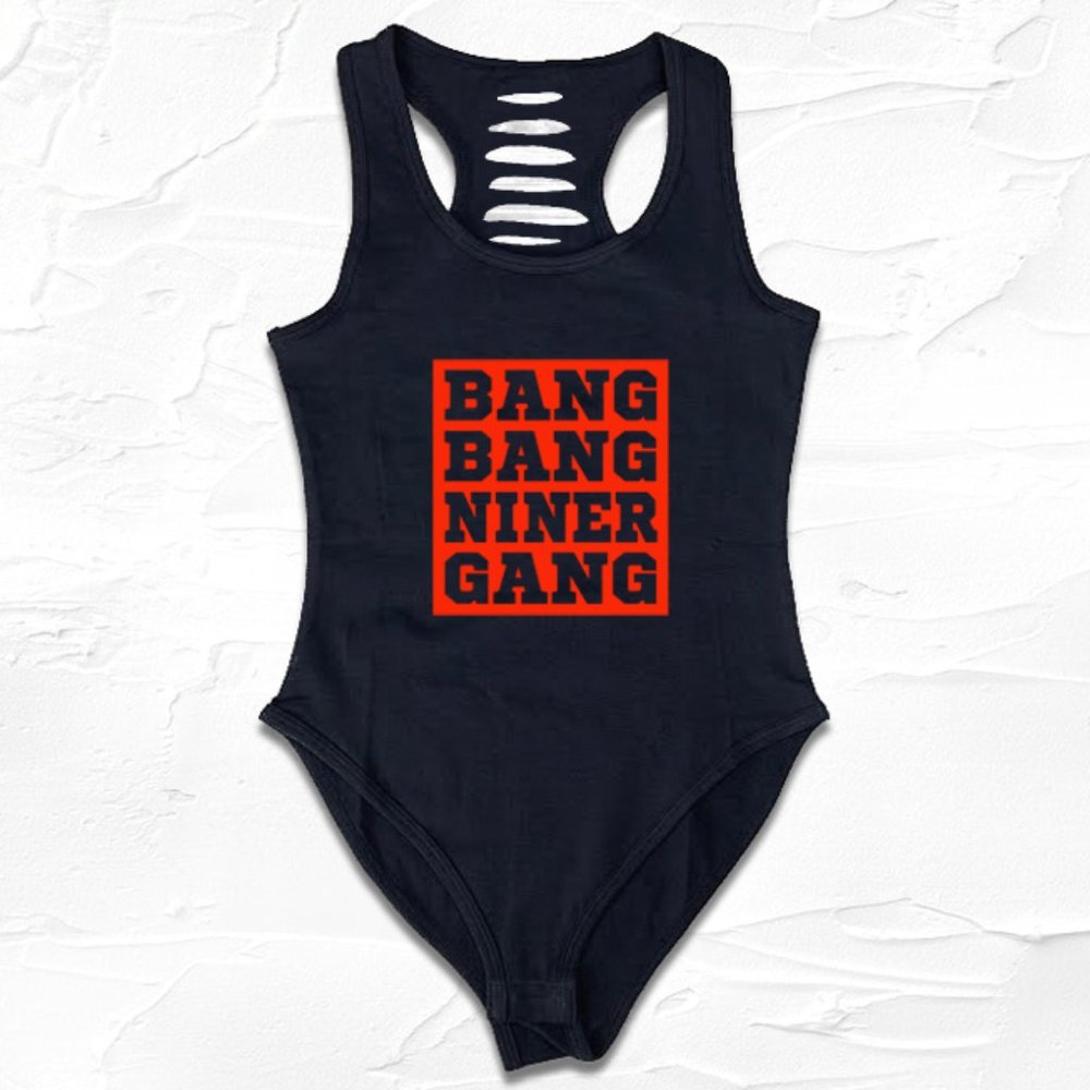 Black/White/Red San Francisco BANG BANG Niner Gang Bodysuit, SF Bodysuit